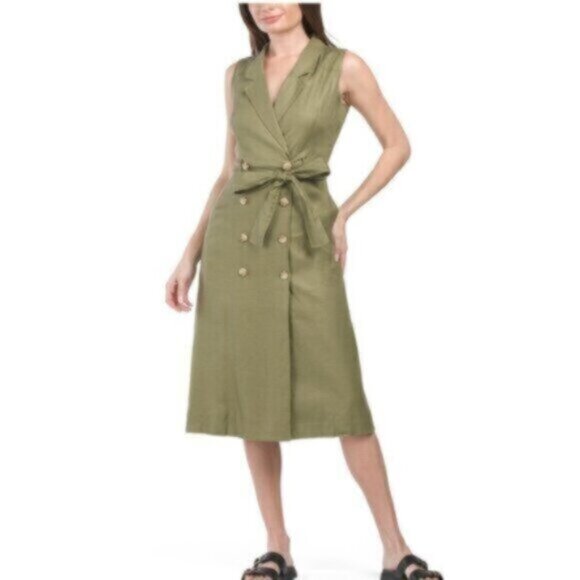 NWOT Elie Tahari Green Linen Double Breasted Shirt Dress - Picture 1 of 13